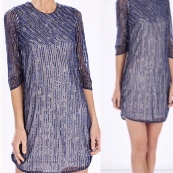 NWT Parker Petra Blue Beaded Mini Dress Size 4 - Picture 2 of 11